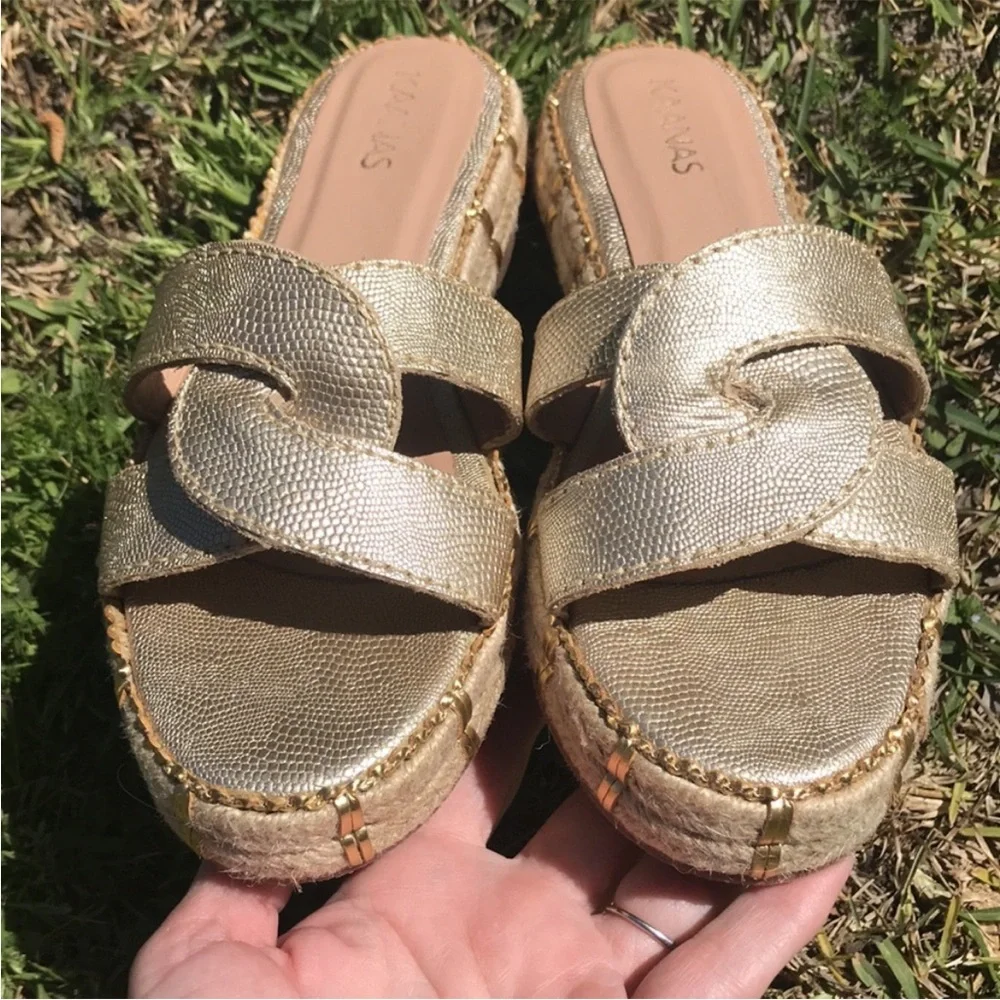Anthropologie Kaanas Oia Infinity Flatform Espadrille Sandals in Gold Sz 7 - Picture 5 of 9